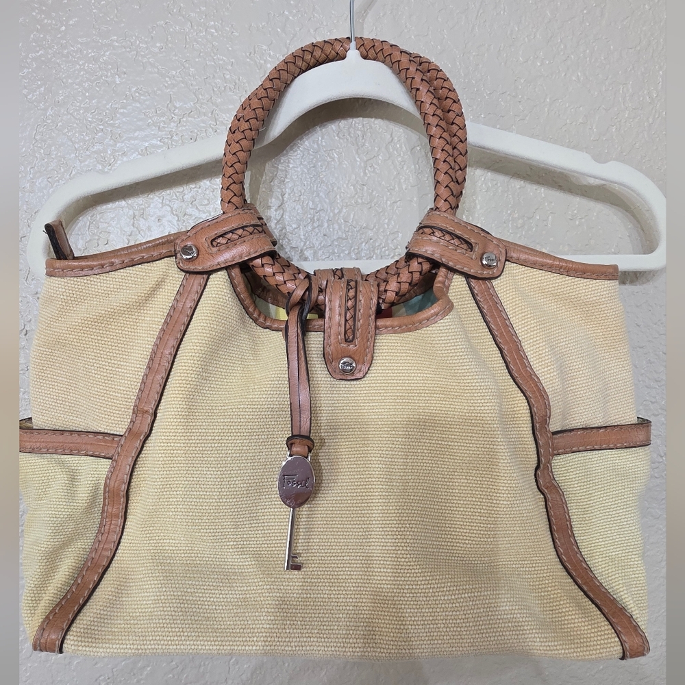 Fossil Tan and Brown Woven Tote